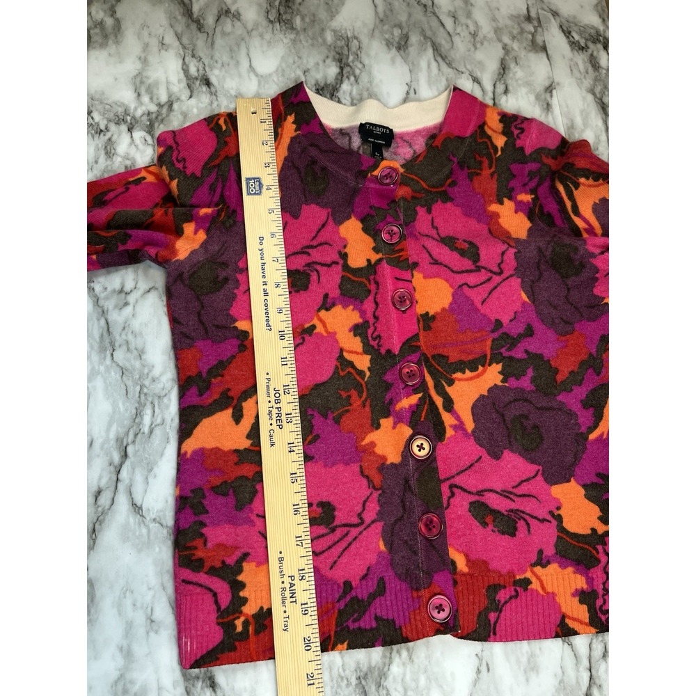 Talbots Womens S Petite 100% Cashmere Floral Print Cardigan Sweater Grandmacore - Picture 7 of 9